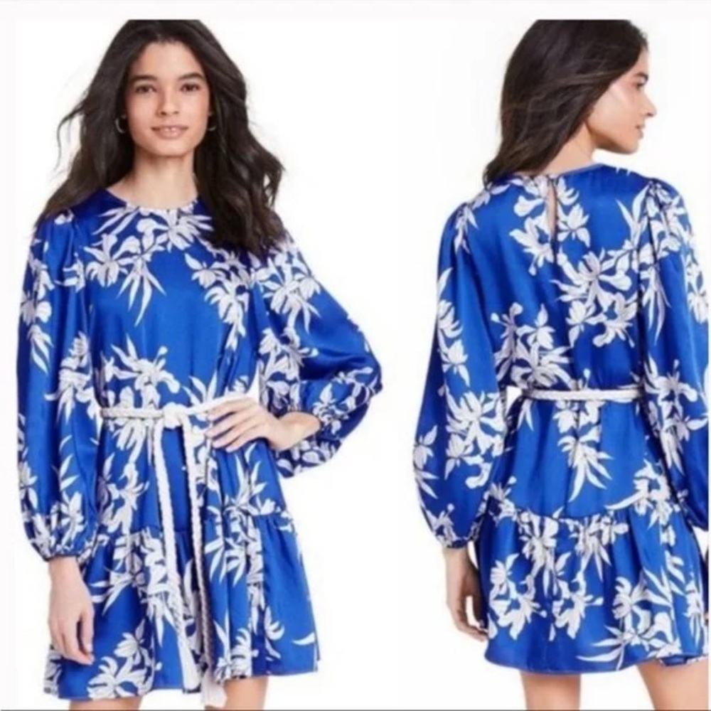 Alexis for target blue floral print belted mini dress